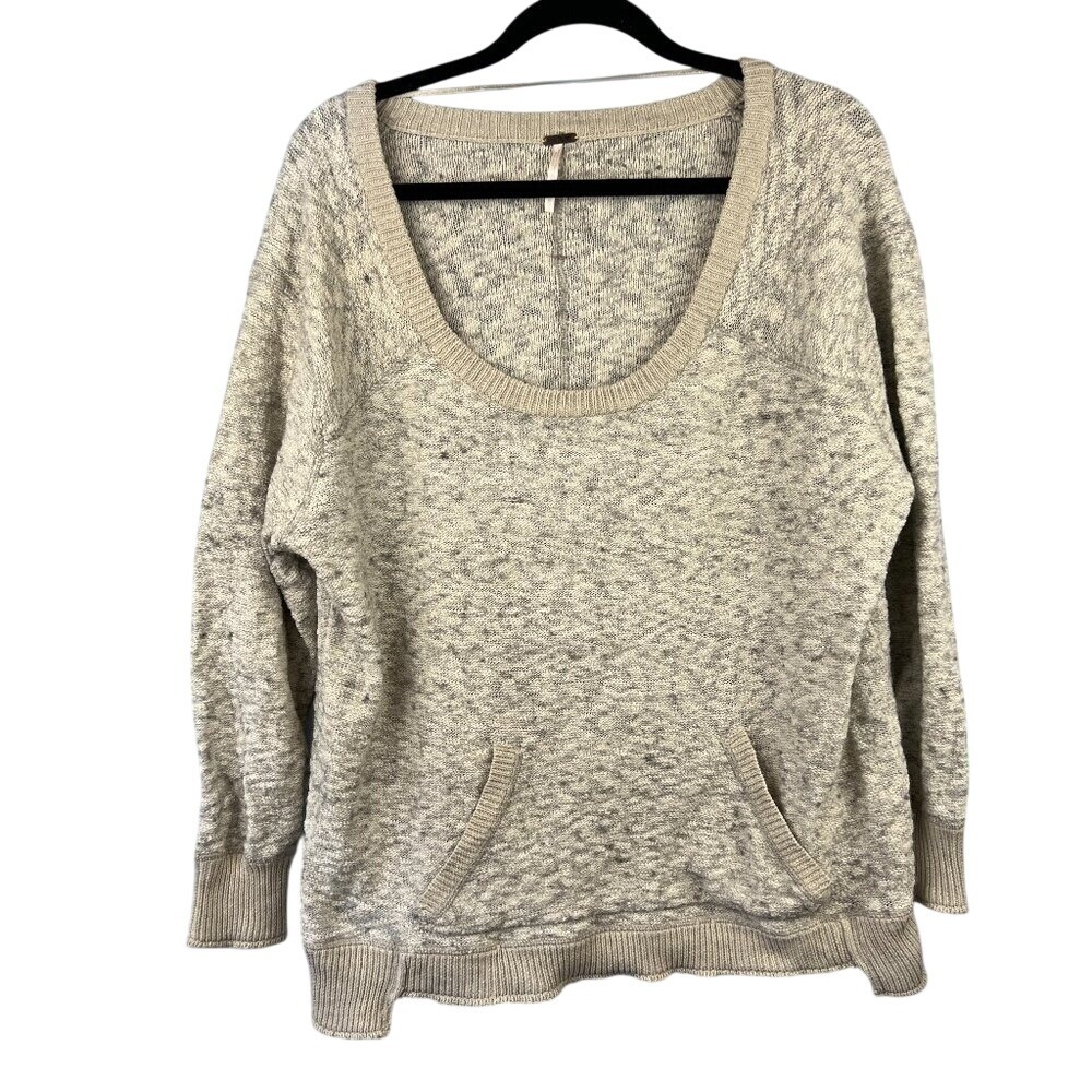 Free People Cotton Wool Alpaca Oversized Nubby Sweater Kangaroo Pocket SZ M